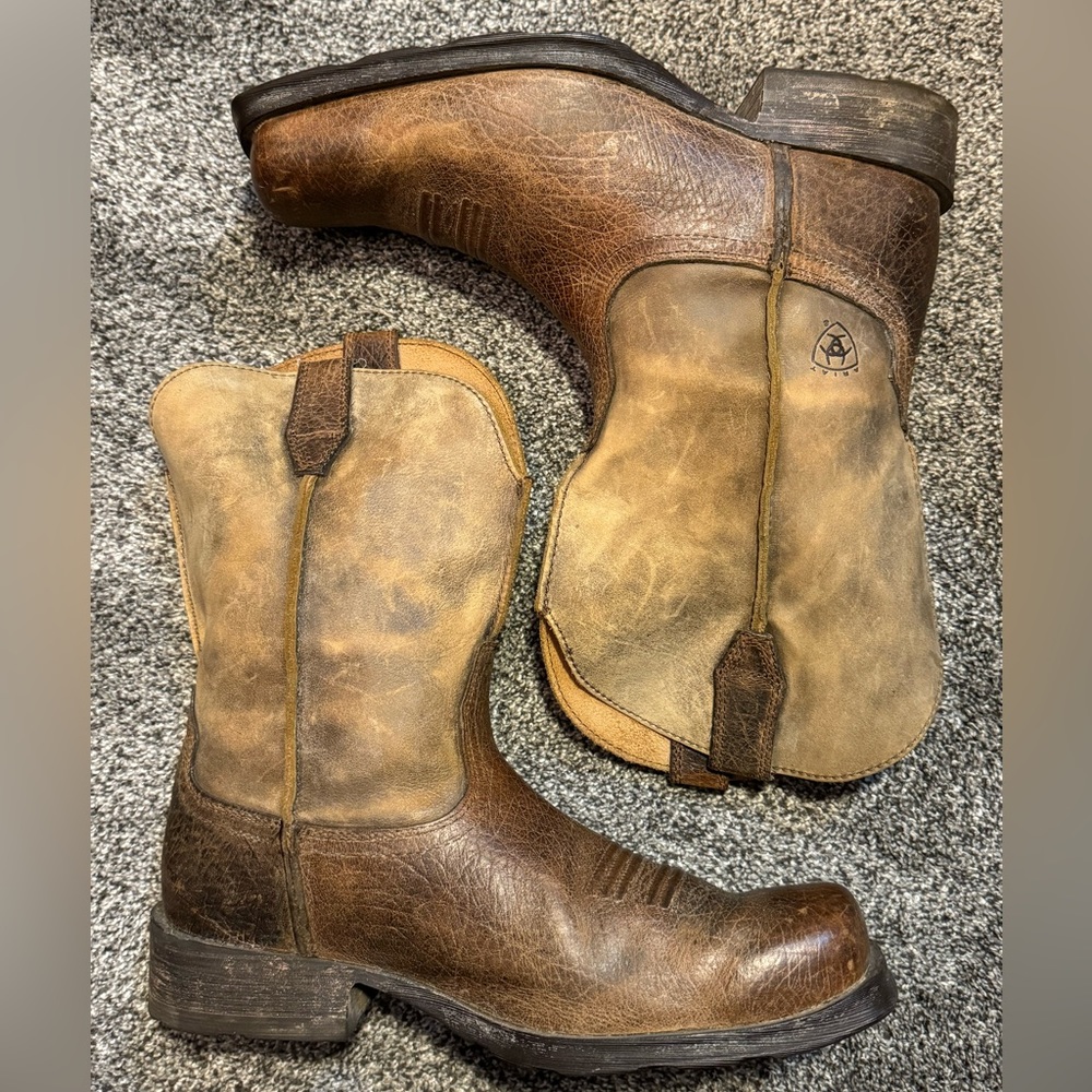 Men’s Cowboy Boots ARIAT Rambler Earth Brown Leather Square Toe Size 9.5 EE
